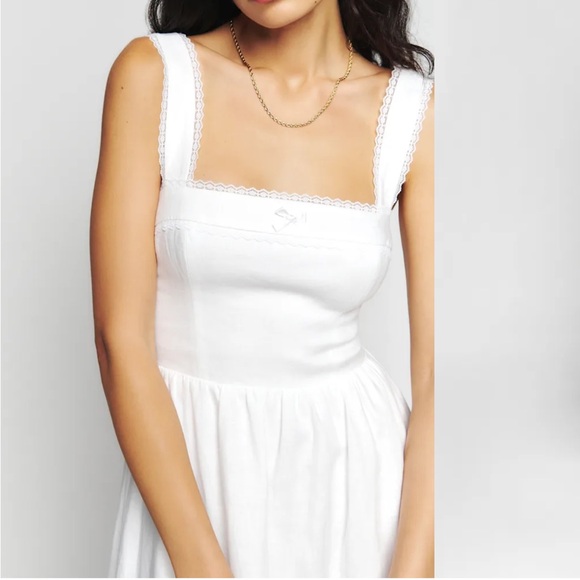 Reformation Rowen Linen Dress White - Size 0 - Picture 4 of 8